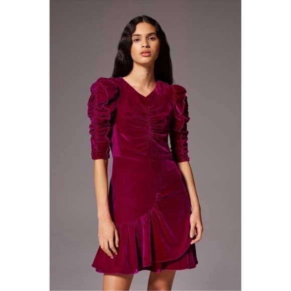 Rebecca Taylor Ruched Velvet Mini Dress - Picture 1 of 7